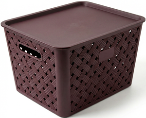 Cesta de Almacenamiento de Plástico Tejido con Tapa - Product Image 1