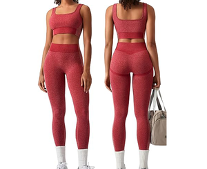 Womens Workout Sets 2 Piece Seamless Square <b>Neck</b> Sports Bra <b>Padded</b> Butt Lifting Leggings High Waist Yoga Gym Outfits - Product Image 1