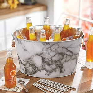 Marble Gray Metal Bottle Cooler Decorative Drinks Cooler with Handles Ideal as a Drinks Tub for Wine <b>Beer</b> Champagne Customizable - Product Image 3