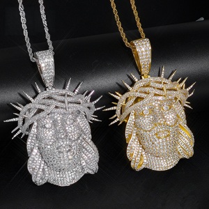 Collier pendentif visage de Jésus en diamant de laboratoire, argent 925, léger, diamant certifié, couronne d'épines, bijoux de luxe pour homme - Product Image 4