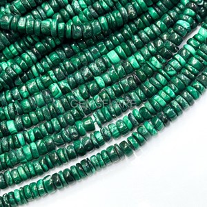 Cuentas de malaquita natural en forma de disco Heishi de 4-5 mm, cuentas lisas de piedra preciosa de malaquita en hilo para la fabricación de joyería, cuentas sueltas al por mayor. - Product Image 2