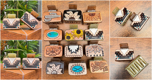 2025 New Design Hand <b>Tooled</b> Leather Mini Hair <b>Clips</b> High Quality Genuine Leather Charms Hair Claws <b>Clip</b> Accessories for Women's - Product Image 3