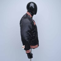 Blouson Bomber en Satin Noir ADMP pour Homme, avec Lettres Brodées sur le Devant, Col Montant, Coupe Classique, Grandes Tailles, Boutons, Vêtement Décontracté d'Automne