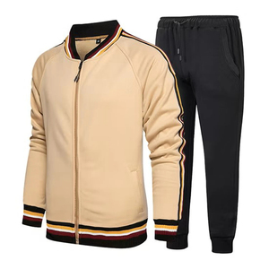 Survêtement rouge pour homme, sweat-shirt à fermeture éclair intégrale avec poches latérales, design rayé, jogging décontracté, vêtements d'automne, mélange de polyester et de coton - Product Image 3