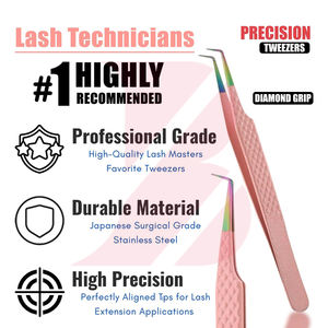 Kit de 3 pinces à épiler pour extensions de cils avec logo personnalisé, pinces à volume texturées roses avec étui en cuir PU pour salon de beauté - Product Image 3