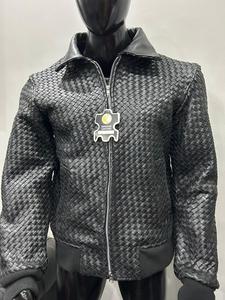 <b>Men</b> Genuine Leather <b>Jacket</b> Real Woven Leather Zip Up Collar <b>Long</b> Sleeve Outerwear for Casual Streetwear For Wholesale - Product Image 5
