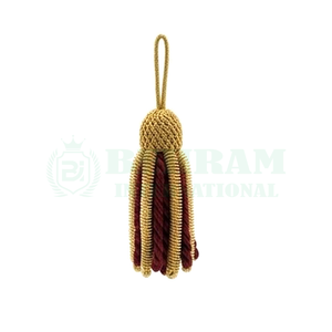Passementerie Française Artisanale de Luxe Personnalisée en Fil Doré Bourgogne pour Tresse Liturgique, Pompon Métallique Zari pour Vêtement d'Église - Product Image 1