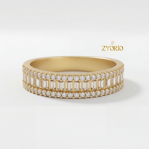 Anillo de compromiso y eternidad con diamantes cultivados en laboratorio, corte baguette y redondo, chapado en plata, regalo de lujo para aniversario de bodas para mujer - Product Image 6