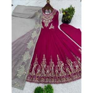 Robe de soirée de créateur, lourde, avec broderie multi-fils et travail de séquence, tenue de soirée avec dupatta - Product Image 3