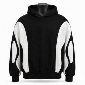 Sweat-shirt à capuche oversize pour homme, color block, manches raglan, design découpé, tissu French Terry, vêtement d'automne - Product Image 1