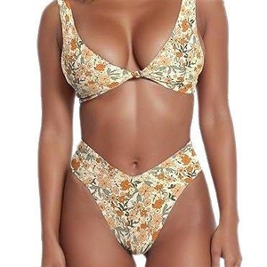 Conjunto de Dos Piezas Sexy Blanco HANO para Mujer, Cuello Pronunciado, Relleno Extraíble, 100% Poliéster, Traje de Baño, Ropa de Playa - Product Image 2