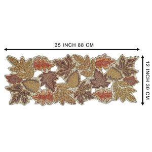 Embroidered Autumn Leaf Table Runner Modern Home Decor Polyester Washable Plant Pattern - Product Image 2