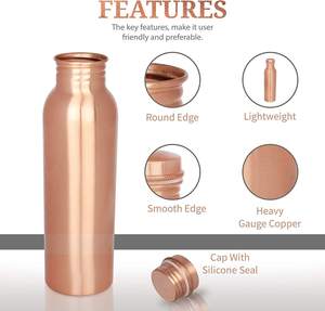 Classic Copper Drinking <b>Bottle</b> Heavy Wall Metal Water <b>Flask</b> Silicone Seal Healthy Hydration Vessel Bulk Export Supply - Product Image 1
