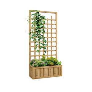 Wooden Raised Garden <b>Bed</b> with Trellis Planter Box Vine Climbing Plants Flowers Outdoor Garden Box for Backyard Balcony - Product Image 1