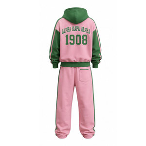 Ensemble de survêtement streetwear Alpha Kapa Alpha pour homme, rose et vert, en polyester/coton, avec sweat à capuche et pantalon de jogging, manches longues, tenue décontractée assortie - Product Image 6