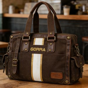 Retro Canvas Handbag with Leather Trim Unisex Vintage Style Shoulder Bag with Adjustable Strap - Product Image 4