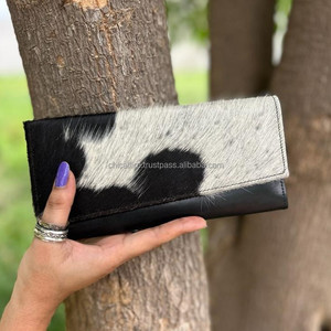 Cartera de cuero de vaca personalizada para el pelo, Cartera de tres pliegues grande de cuero genuino occidental, tarjetero, monedero con cremallera, Cartera de viaje para mujer - Product Image 3