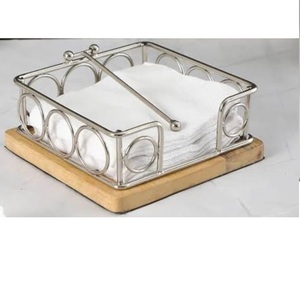 Classic Design Walnut Wood Natural Finished Napkin Holder Stylish Top Selling <b>Tabletop</b> Wood and Metal Tissue <b>Storage</b> Use - Product Image 1