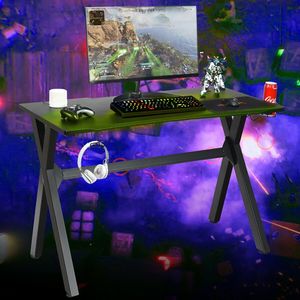 Escritorio para Juegos con Superficie de Fibra de Carbono LED, Portavasos y Soporte para Auriculares para Oficina en Casa - Product Image 4