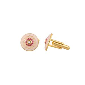 Mancuernillas Redondas de Lujo con Baño de Oro y Esmalte Rosa Magenta para Hombre, Accesorios Florales para Camisa Formal, Regalo de Boda o Negocios - Product Image 2