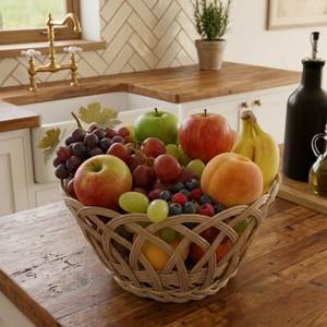 Panier multifonctionnel en rotin tressé artisanal et écologique, support à fruits avec poignée, organisateur en bambou pour la maison - Product Image 3