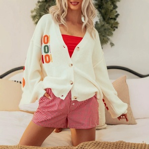 Cárdigan de mujer de chenilla colorido con letras bordadas, transpirable, cuello en V, botones, manga larga, holgado, para Navidad - Product Image 2