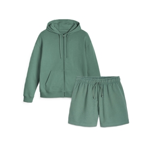 Ensemble sweat à capuche et short en coton uni pour femme grande taille personnalisable – Vêtements décontractés respirants de haute qualité pour femme - Product Image 1