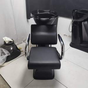 Fauteuil de lavage noir pour salon de coiffure avec bac intégré – Mobilier de salon moderne - Product Image 3