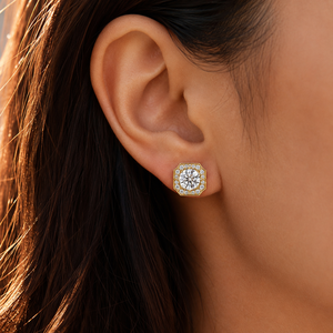 Pendientes de Diamantes Cultivados en Laboratorio con Corte Redondo de Inspiración Vintage, Oro Puro de 14K, Joyería Fina Premium para Bodas, para Mujer - Product Image 3