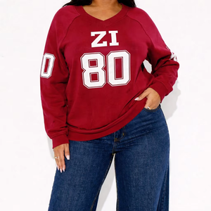 Sweat-shirt Athlétique Rétro USA à Col en V et Manches Raglan pour Femme, avec Impression Numérique OEM, Vente en Gros - Product Image 4