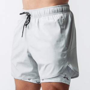Shorts de course décontractés en toile unie pour hommes, avec doublure de compression, séchage rapide, imperméables, anti-plis, respirants, pour la gym et l'entraînement - Product Image 2