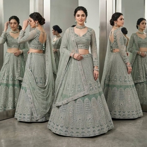 Lehenga Choli Verde Mar para Novia, con Bordado Intenso, Tela Suave de Secado Rápido para Invierno/Verano, Diseño de Alta Costura para Bodas y Fiestas, Ropa de Recepción para Mujer - Product Image 6