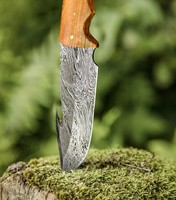 Couteau de chasse industriel OEM fait main DIY, en acier Damas, manche bois et résine, pointe clip, 9 pouces de longueur totale, étui en cuir
