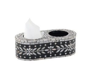 Luxury Mother of Pearl Inlay Oval Tissue Box <b>Cover</b> with Utensil Organizer Decorative Tissue Holder for <b>Dining</b> <b>Table</b>, Kitchen - Product Image 2