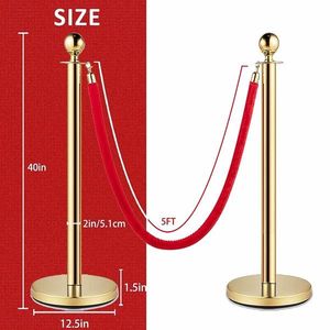 Gold Velvet Rope Stanchions with Red Carpet Poles 5ft/1.5M Stainless Steel Safety Barriers Party Decoration Set - Product Image 2