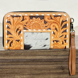 Mini sac personnalisé en cuir de vachette véritable, motif tournesol, travaillé à la main, avec fermeture éclair, pour un usage quotidien féminin. - Product Image 5