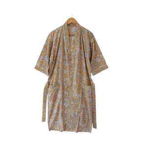 Robe kimono longue florale écologique pour femmes |   Robe de chambre en coton imprimée à la main |   Peignoir de plage à col en V et manches longues - Product Image 1