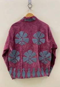 Chaqueta de Terciopelo para Mujer, Bordada con Flores, Cuello Alto, Manga Larga, Chaqueta de Otoño Hecha a Mano, Abrigo con Estampado Rosa y Gris, Chaqueta Suzani - Product Image 2