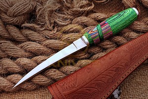 Custom Handmade <b>Boning</b> Fillet <b>Knife</b> Stainless Steel Blade Colorful Pakka Wood <b>Handle</b> with Leather Sheath - Product Image 4