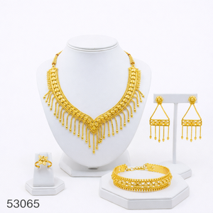 Elegante Juego de Collar y Pendientes de Cadena de Cuerda de 16 Pulgadas con Diseño de Hoja y Circones Chapados en Oro Natural Sólido para Mujer, Modelo 53069 - Product Image 5