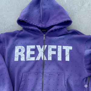 Style streetwear, 500 GSM, molleton lourd 100% coton, strass sur toute la surface, logo imprimé à l'écran, sweat-shirts unisexes à fermeture éclair - Product Image 4