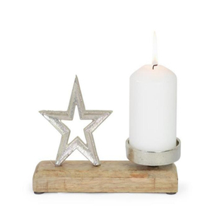 Décoration de Noël, porte-bougie en forme d'étoile, décoration de maison pour les fêtes, porte-bougie en métal en forme d'étoile de Noël avec base en bois de mangue - Product Image 4