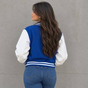 <b>Women</b> Wool Varsity <b>Jacket</b> - Leather Sleeve Letterman Bomber <b>Jacket</b> - <b>Vintage</b> College <b>Jacket</b> - Product Image 4
