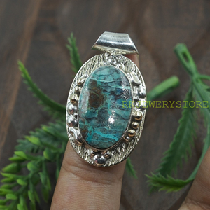 Colgante de Piedra Crisocola, Plata de Ley 925, Latón, Hecho a Mano, Ovalado, Piedra Natural, Joyería de Moda para Mujer, Estilo Boho Vintage - Product Image 5