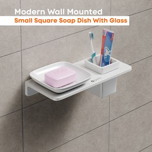 Jabonera de Vidrio Cuadrada Pequeña para Montar en la Pared, con Acabado Cromado en Aleación de Zinc, Juego de Accesorios de Baño para Jabón de Manos en la Ducha - Product Image 2