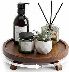 Organisateur tournant en bois Lazy Susan pour armoire, garde-manger, comptoir de cuisine, style farmhouse avec revêtement surélevé résistant à l'eau - Product Image 1