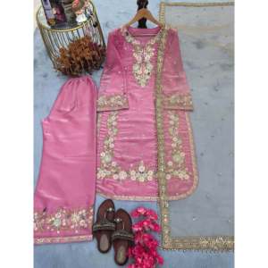 Designer Women's Silk <b>Top</b> & Plazzo Dupatta Set for <b>Party</b> Wear Look - Product Image 2