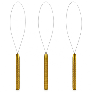Gold Textured Handle Hair Extension Loop <b>Needle</b> Wire Pulling Hook <b>Threader</b> Tool Set for Micro Ring Link Beads Salon Supply - Product Image 1