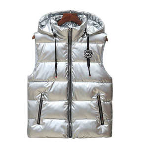 Chaleco Acolchado con Capucha para Hombre, Color Sólido, Cierre de Cremallera, Cortavientos, Informal de Invierno, Largo Regular, Relleno de Poliéster - Product Image 1