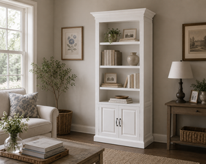 Modern Durable <b>Solid</b> Teak <b>Wood</b> <b>Bookcase</b> with Storage Cabinet Open Display Bookshelf for Living Room Home Office Library - Product Image 2